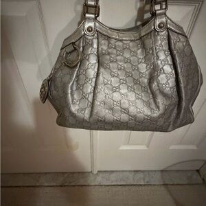 Gucci Metallic Silver Monogram Shoulder Bag